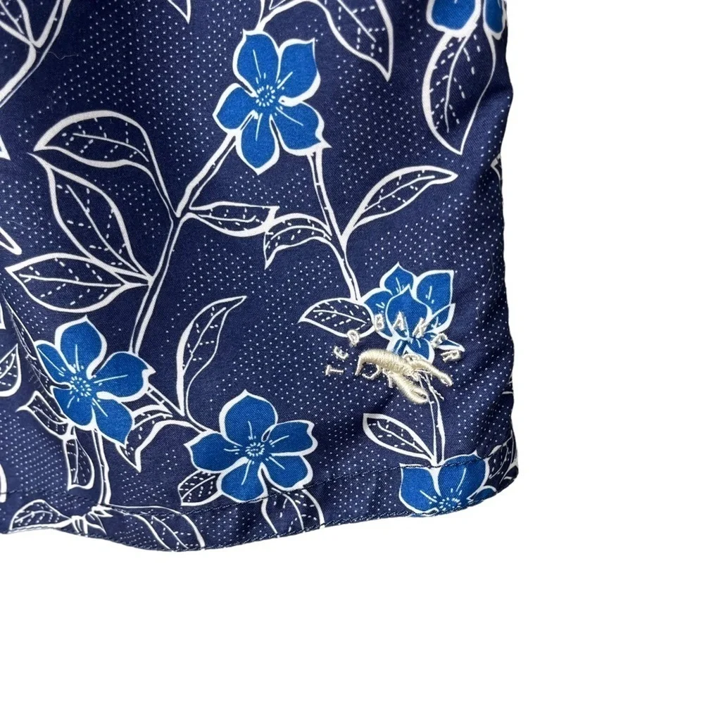Ted Baker Floral Swimsuit Navy Blue Size 4 5 inch Swim Trunks Elastic Waist